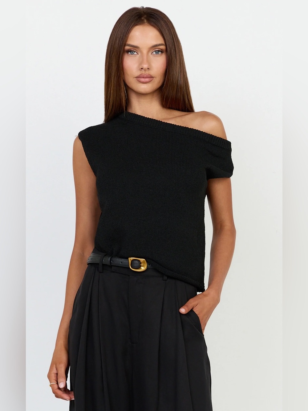 SHowpo Knit Off Shoulder Top In Black